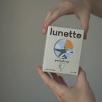 Unboxing the Lunette menstrual cup: the box, the linen pouch and the cup in hand